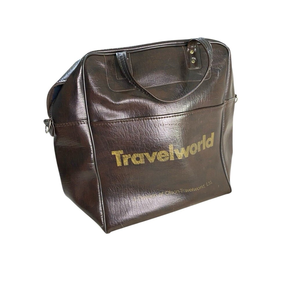 Vintage 60s 70s Travelworld Division Olson Brown Leather Travel Duffel Bag Ltd - Picture 1 of 12